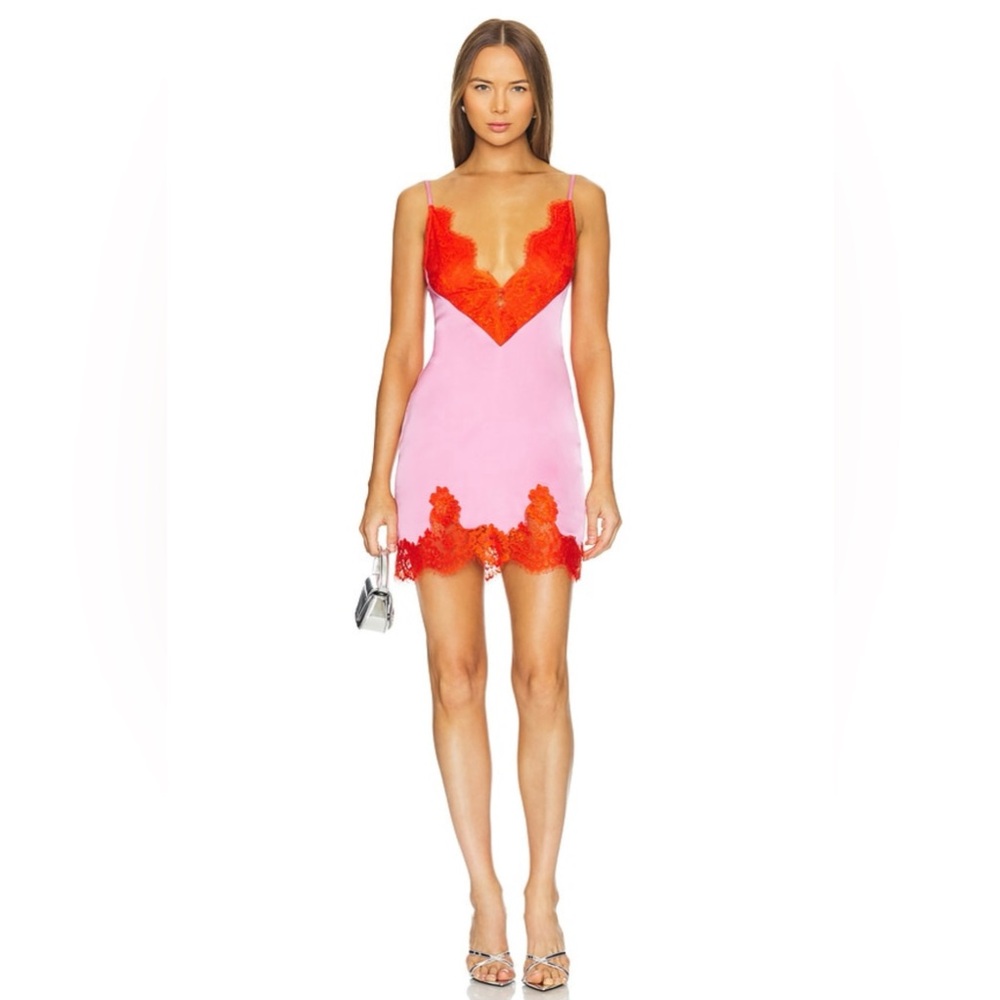 Ronny Kobo - Nyko Dress in Cornflower Orange. Silk and Lace Mini Dress 🩷🧡